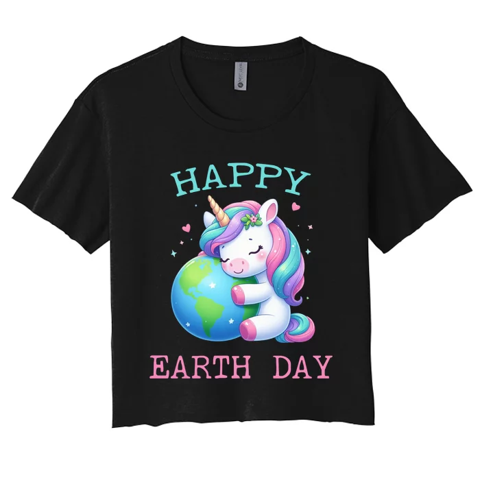 Cute Unicorn Happy Earth Day Groovy Women's Crop Top Tee