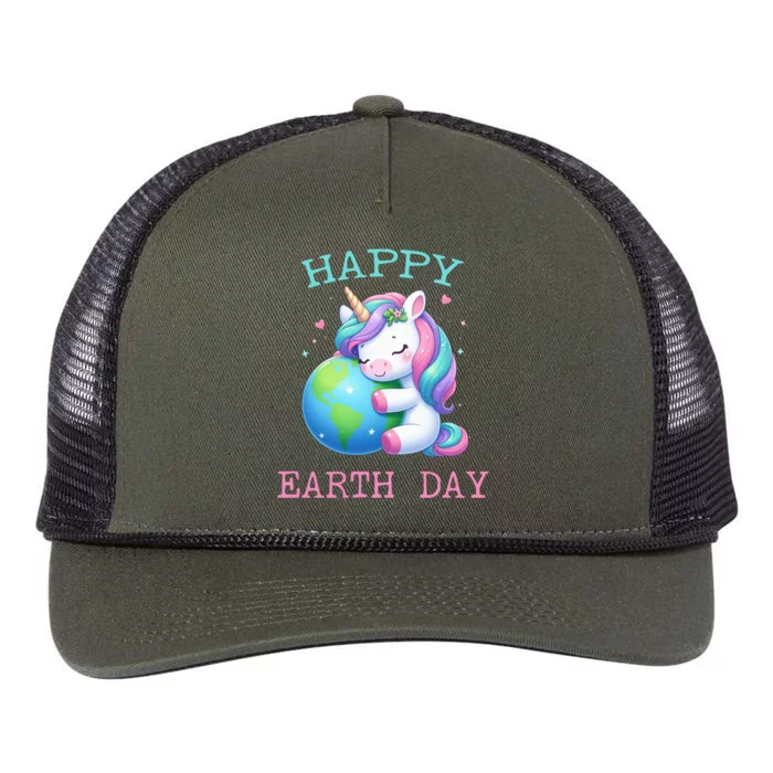 Cute Unicorn Happy Earth Day Groovy Retro Rope Trucker Hat Cap