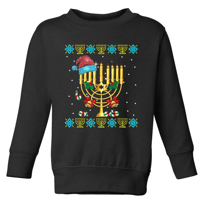 Chrismukkah Ugly Hanukkah Santa Hat Family Christmas Pajama Toddler Sweatshirt