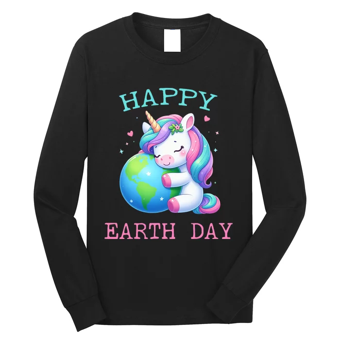 Cute Unicorn Happy Earth Day Groovy Long Sleeve Shirt