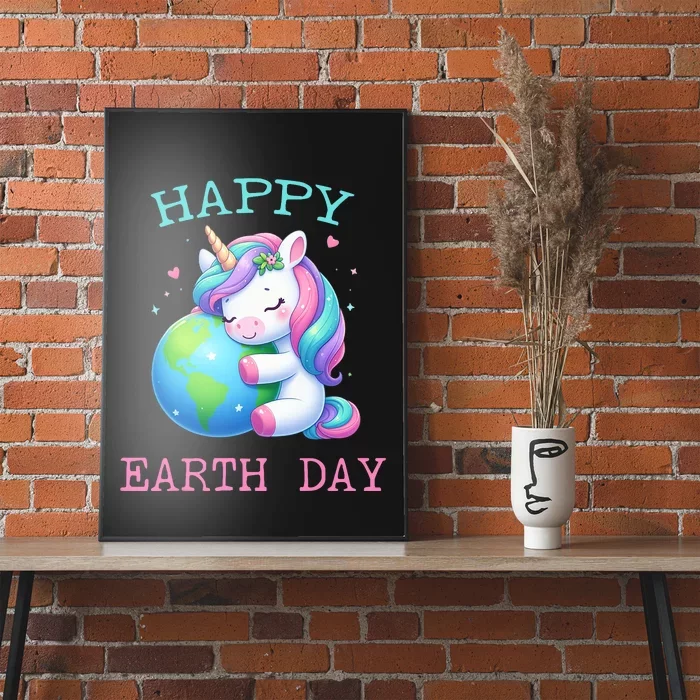 Cute Unicorn Happy Earth Day Groovy Poster