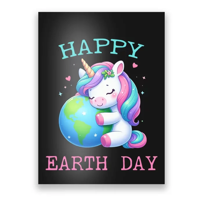 Cute Unicorn Happy Earth Day Groovy Poster