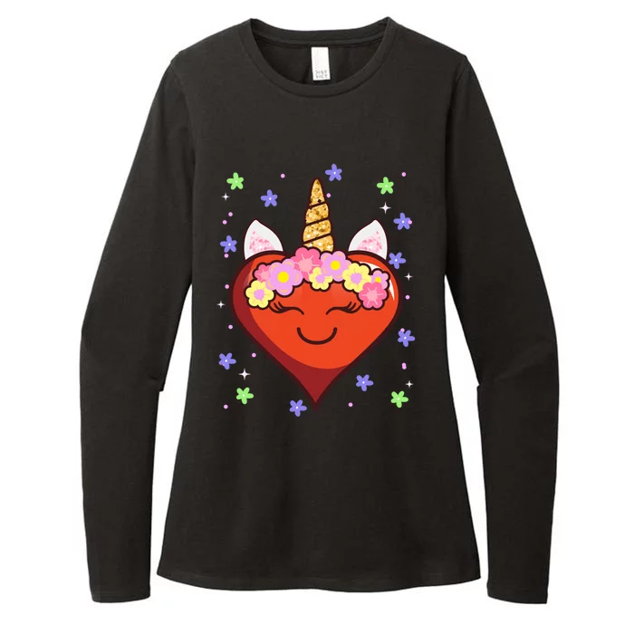 Cute Unicorn Heart Valentines Day Design Gift Womens CVC Long Sleeve Shirt