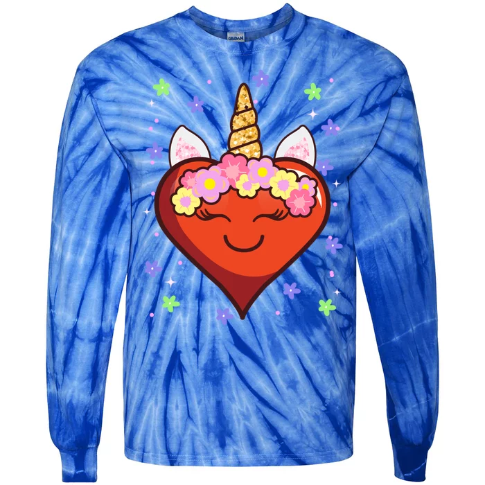 Cute Unicorn Heart Valentines Day Design Gift Tie-Dye Long Sleeve Shirt