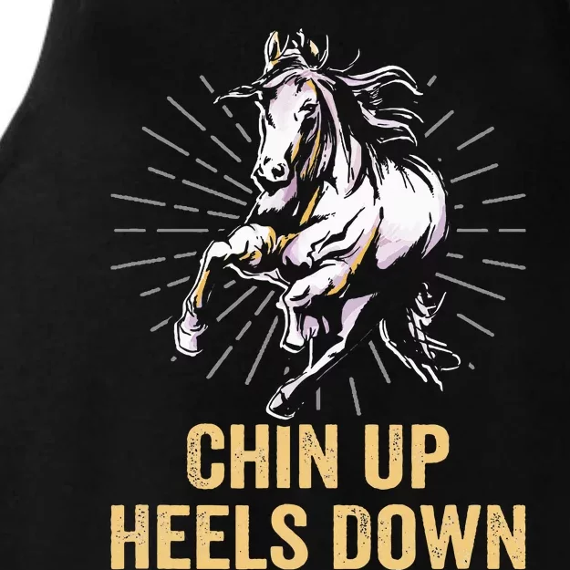 Chin Up Heels Down Equestrian And Horse Riding Ladies Tri-Blend Wicking Tank