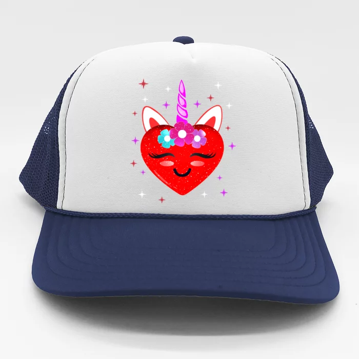 Cute Unicorn Heart Valentines Funny Gift Funny Gift Unicorn Heart Gift Trucker Hat