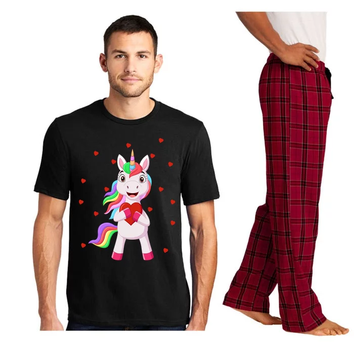 Cute Unicorn Hugging Heart Valentines Day Gift Pajama Set