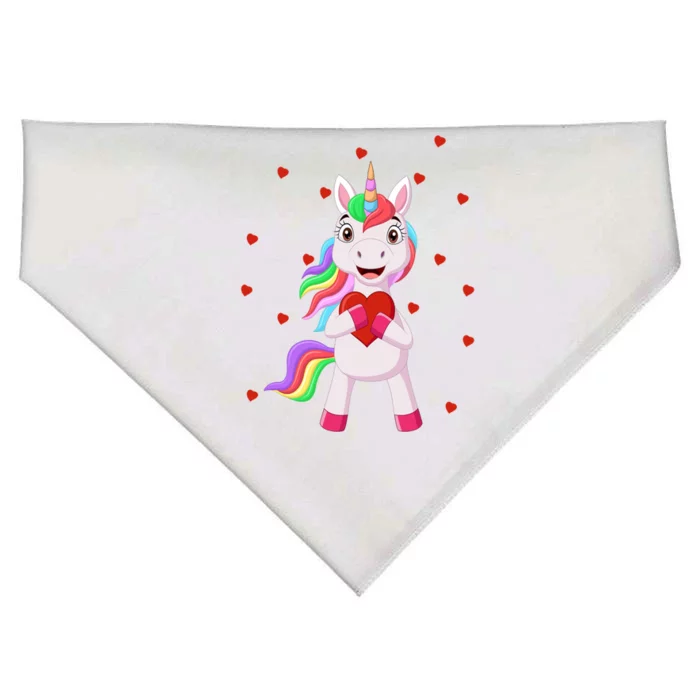 Cute Unicorn Hugging Heart Valentines Day Gift USA-Made Doggie Bandana