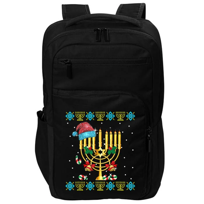 Chrismukkah Ugly Happy Hanukkah Santa Hat Family Christmas Pajama Impact Tech Backpack