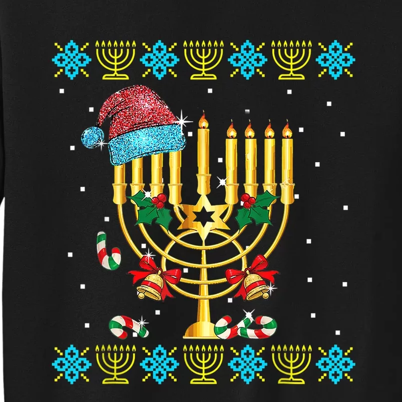 Chrismukkah Ugly Happy Hanukkah Santa Hat Family Christmas Pajama Tall Sweatshirt