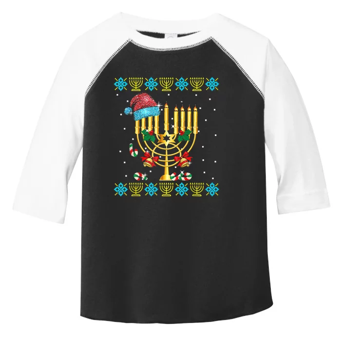 Chrismukkah Ugly Happy Hanukkah Santa Hat Family Christmas Pajama Toddler Fine Jersey T-Shirt