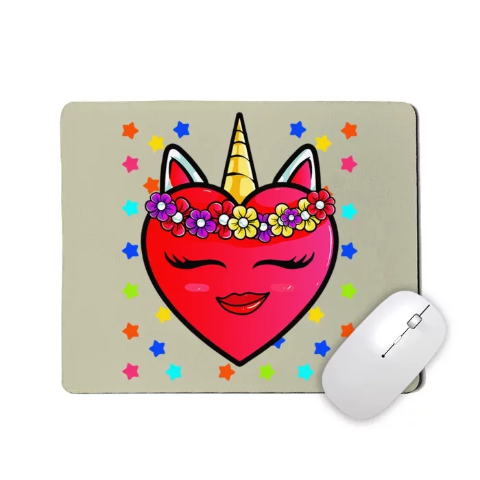 Cute Unicorn Heart Valentines Day Women Mousepad