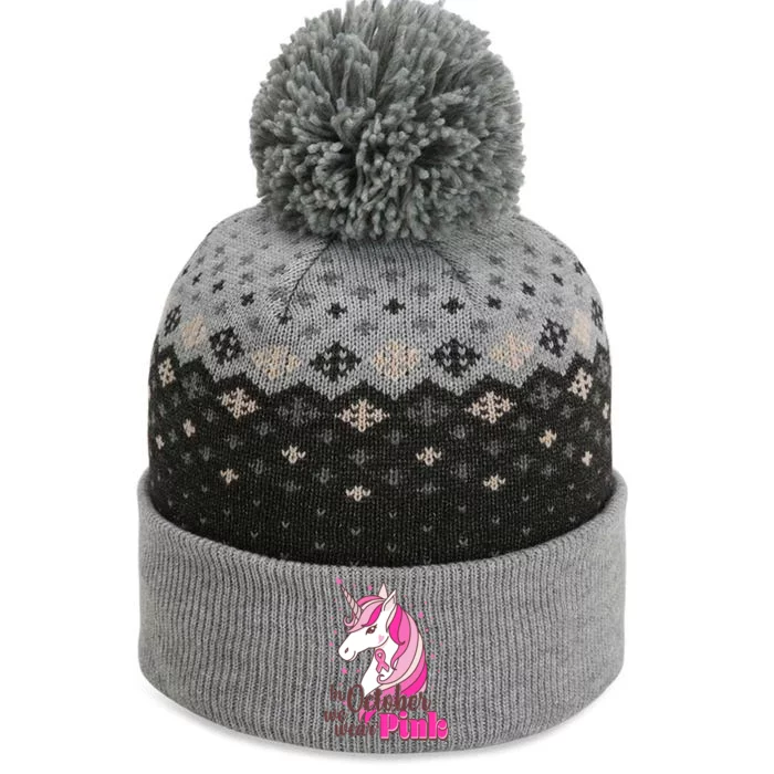 Cute Unicorn In October We Wear Pink Breast Cancer Awareness The Baniff Cuffed Pom Beanie