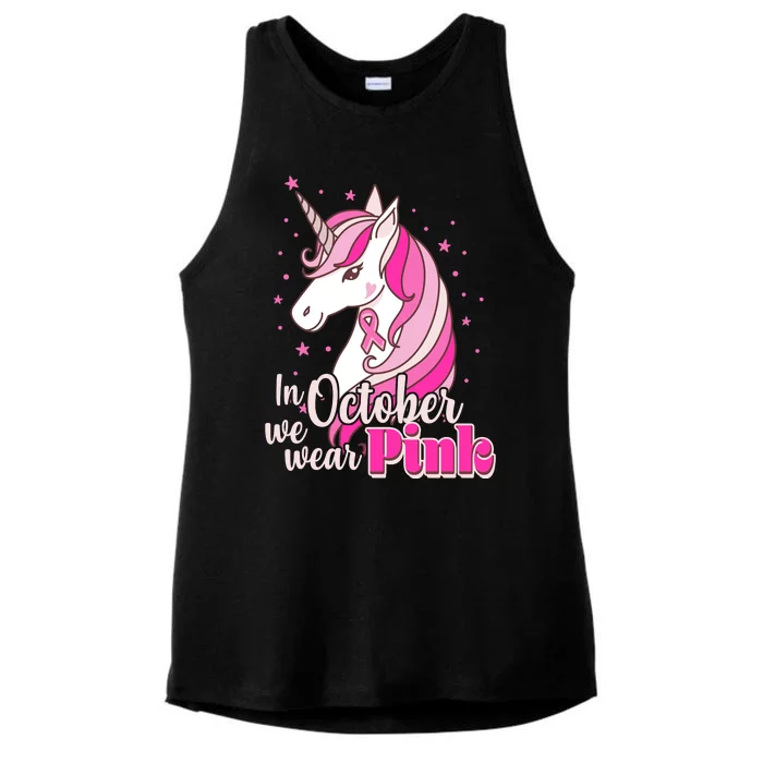 Cute Unicorn In October We Wear Pink Breast Cancer Awareness Ladies Tri-Blend Wicking Tank