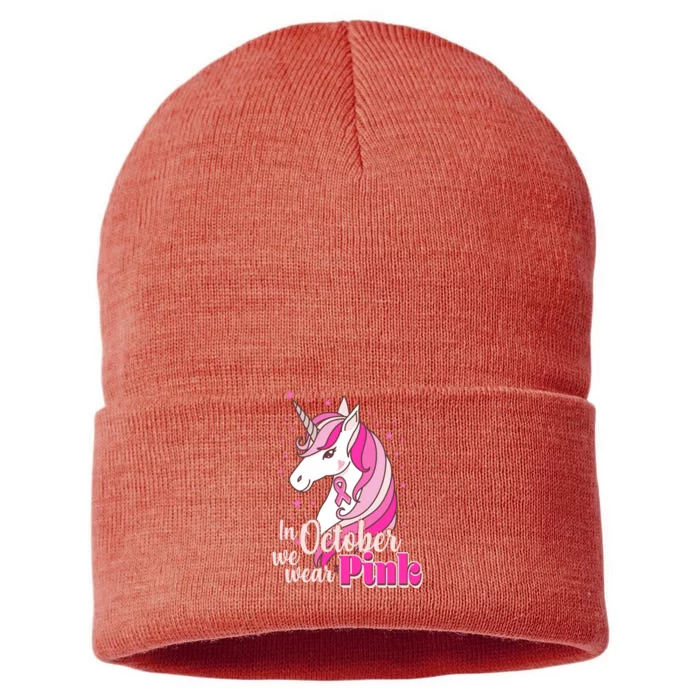 Cute Unicorn In October We Wear Pink Breast Cancer Awareness Sustainable Knit Beanie