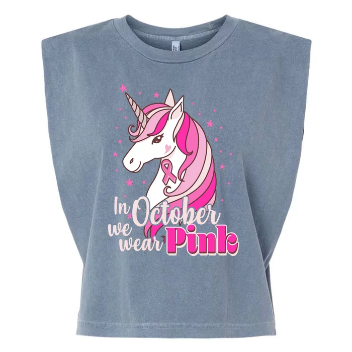 Cute Unicorn In October We Wear Pink Breast Cancer Awareness Garment-Dyed Women's Muscle Tee