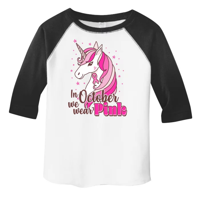 Cute Unicorn In October We Wear Pink Breast Cancer Awareness Toddler Fine Jersey T-Shirt