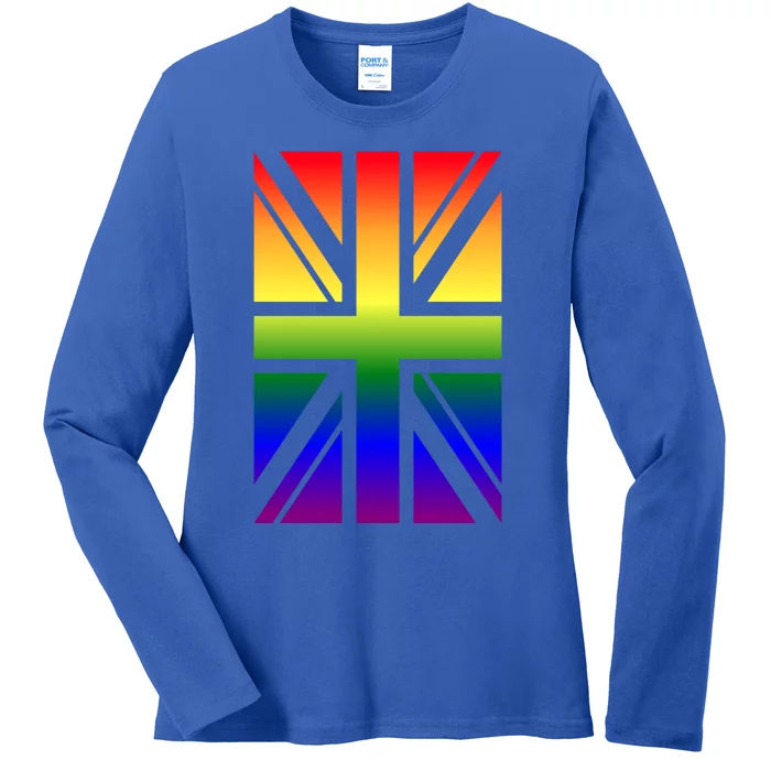 Colorful Union Jack British Flag In Lgbtq Rainbow Colors Funny Gift Ladies Long Sleeve Shirt