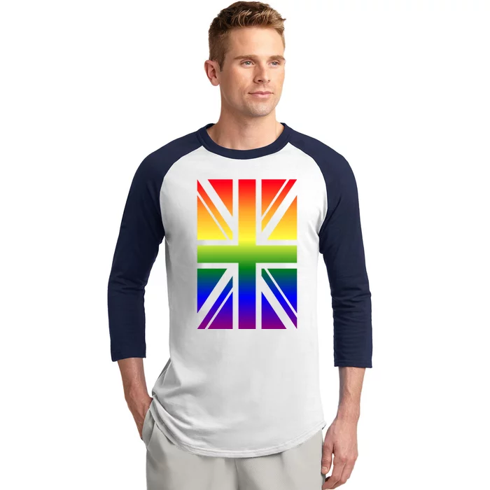 Colorful Union Jack British Flag In Lgbtq Rainbow Colors Funny Gift Baseball Sleeve Shirt