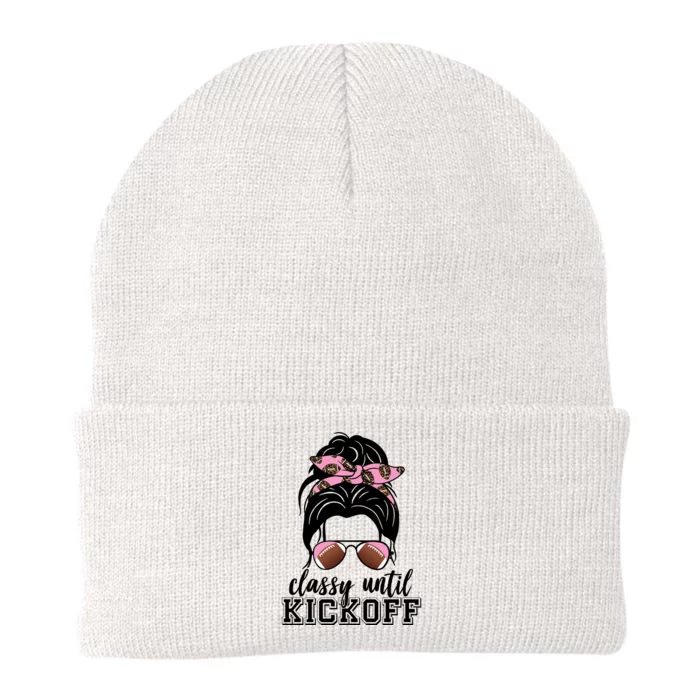 Classy Until Kickoff Football Hair Bun Knit Cap Winter Beanie