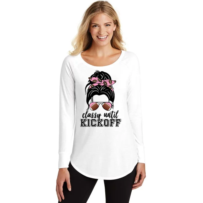 Classy Until Kickoff Football Hair Bun Women's Perfect Tri Tunic Long Sleeve Shirt