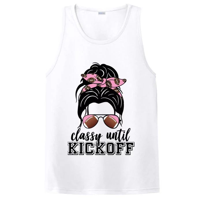 Classy Until Kickoff Football Hair Bun Performance Tank