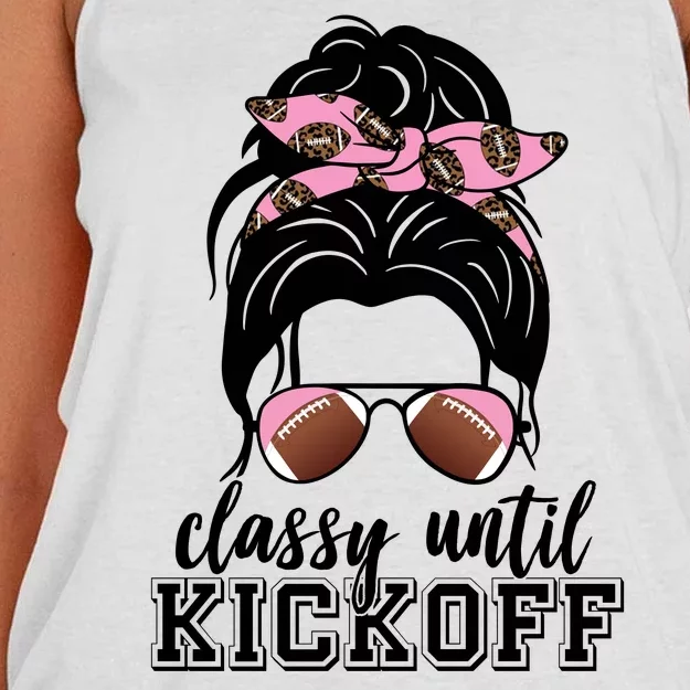 Classy Until Kickoff Football Hair Bun Women's Knotted Racerback Tank