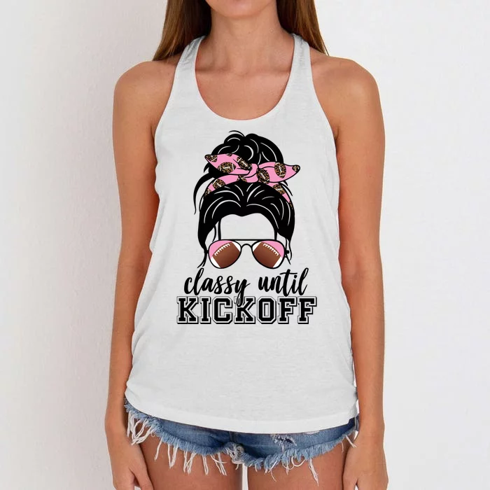 Classy Until Kickoff Football Hair Bun Women's Knotted Racerback Tank