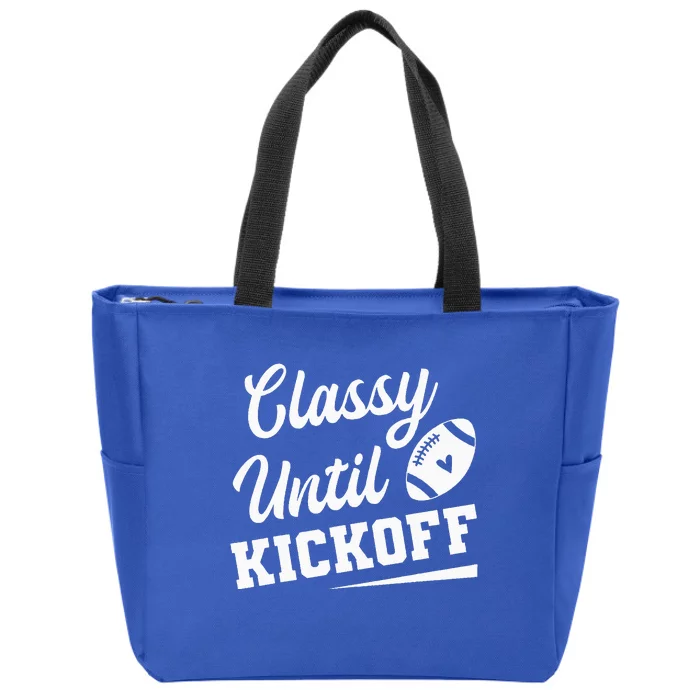 Classy Until Kickoff Funny Fantasy Football Heart Zip Tote Bag