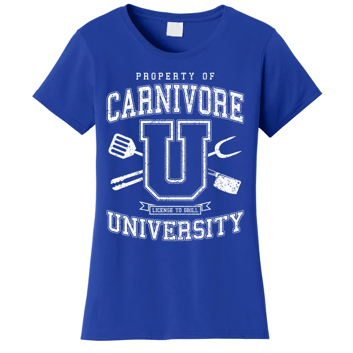 Carnivore University License To Grill Vintage Bbq Varsity Funny Gift Women's T-Shirt