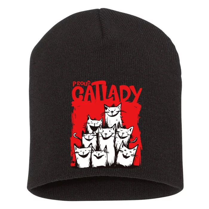 Cats Unleashed Love Joyful Expressions Proud Cat Lady Short Acrylic Beanie