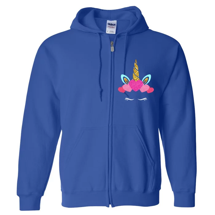 Cute Unicorn Lover With Hearts Crown Valentines Day Cute Gift Full Zip Hoodie