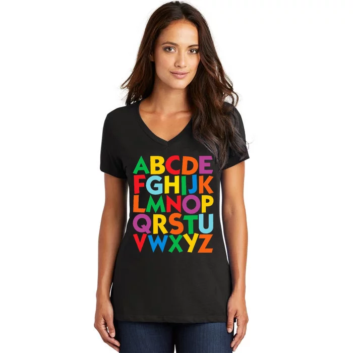 Colorful Uppercase Letters Alphabet Learn Abcs Women's V-Neck T-Shirt