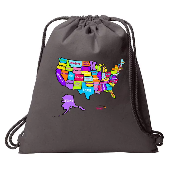 Colorful Us Map With States Names United States Usa Drawstring Bag