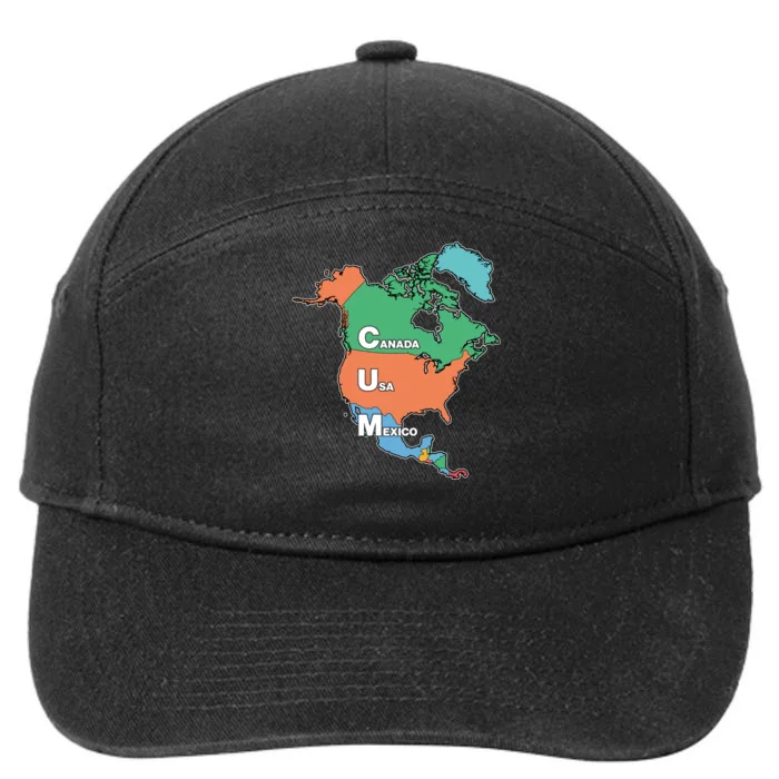 Canada Usa Mexico Cum Map 7-Panel Snapback Hat