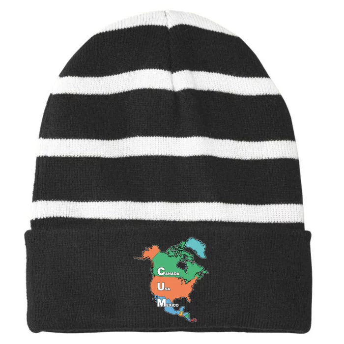 Canada Usa Mexico Cum Map Striped Beanie with Solid Band