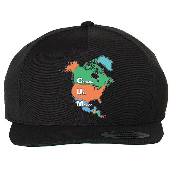 Canada Usa Mexico Cum Map Wool Snapback Cap