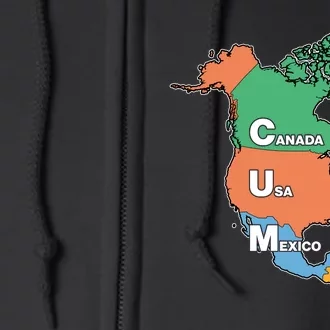 Canada Usa Mexico Cum Map Full Zip Hoodie