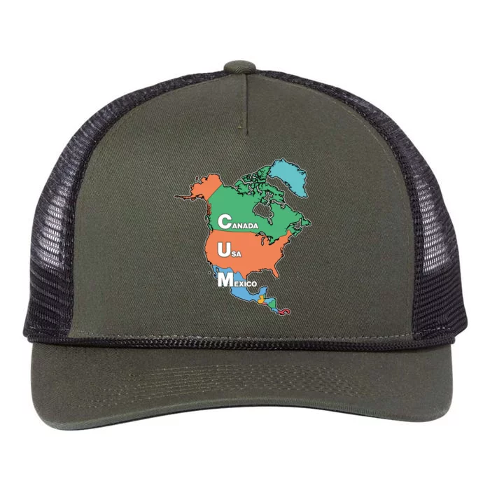 Canada Usa Mexico Cum Map Retro Rope Trucker Hat Cap