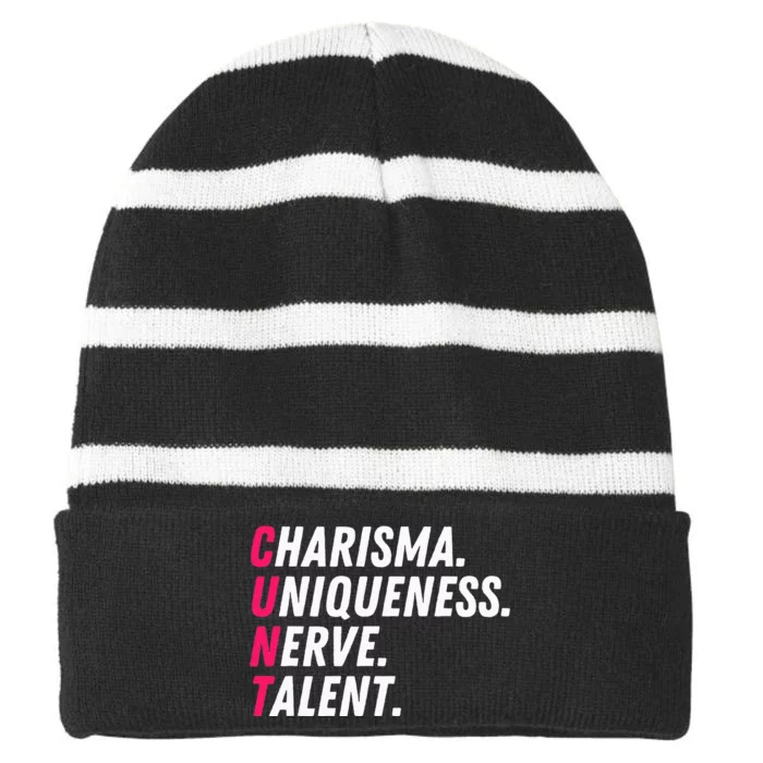 Charisma Uniqueness Nerve Talent Drag Race Queen Quote Striped Beanie with Solid Band