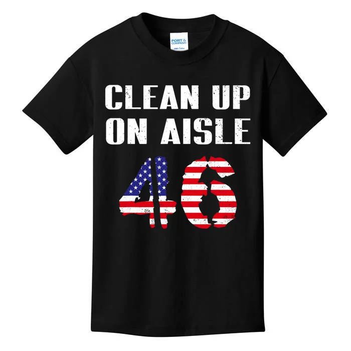 CLEAN UP ON AISLE 46 IMPEACH BIDEN 8646 VINTAGE US FLAG Kids T-Shirt