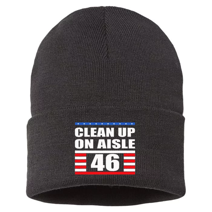 Clean Up On Aisle 46 Impeach Biden 8646 Resign Sustainable Knit Beanie