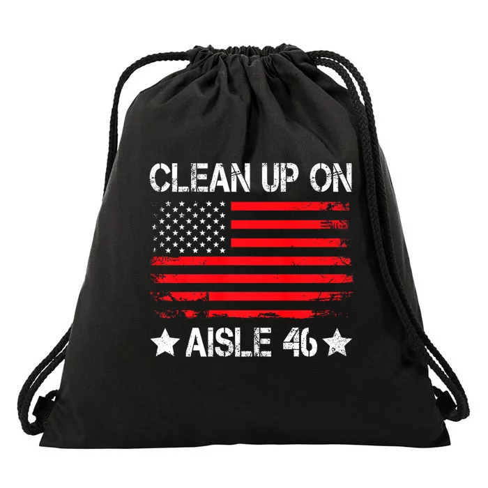 CLEAN UP ON AISLE 46 IMPEACH BIDEN 86 46 VINTAGE US FLAG Drawstring Bag