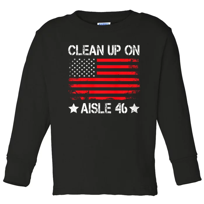 CLEAN UP ON AISLE 46 IMPEACH BIDEN 86 46 VINTAGE US FLAG Toddler Long Sleeve Shirt