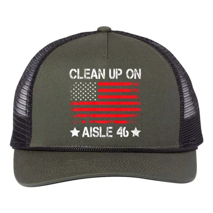 CLEAN UP ON AISLE 46 IMPEACH BIDEN 86 46 VINTAGE US FLAG Retro Rope Trucker Hat Cap