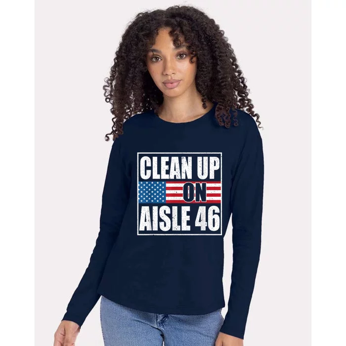 Clean Up On Aisle 46 American Flag Womens Cotton Relaxed Long Sleeve T-Shirt