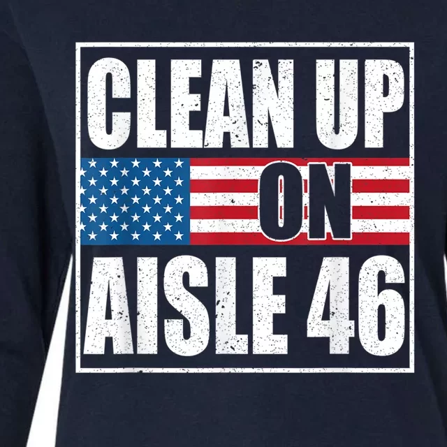 Clean Up On Aisle 46 American Flag Womens Cotton Relaxed Long Sleeve T-Shirt