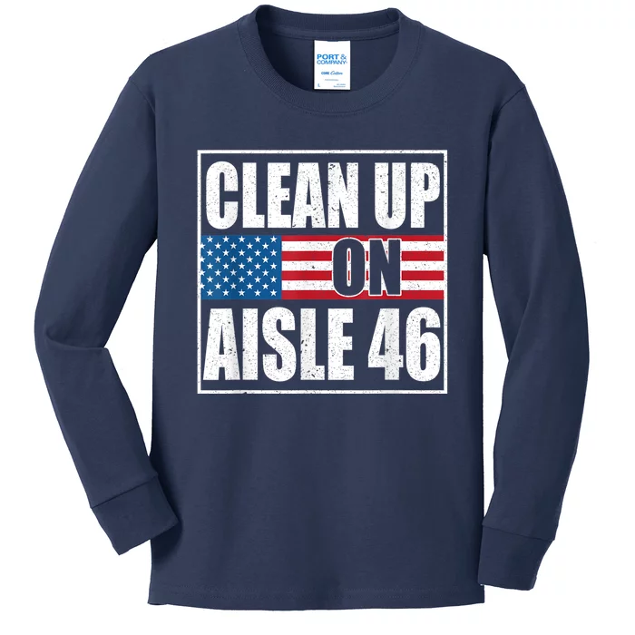 Clean Up On Aisle 46 American Flag Kids Long Sleeve Shirt