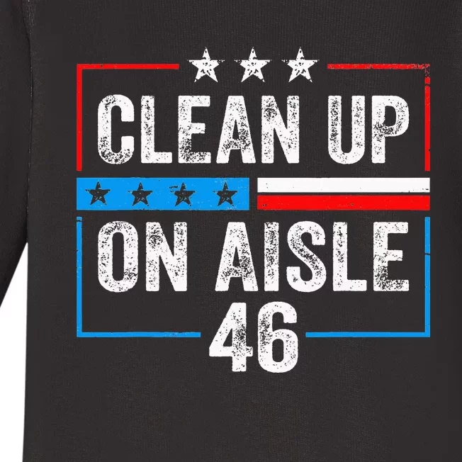 Clean Up On Aisle 46 Impeach Biden Political US America Flag Baby Long Sleeve Bodysuit