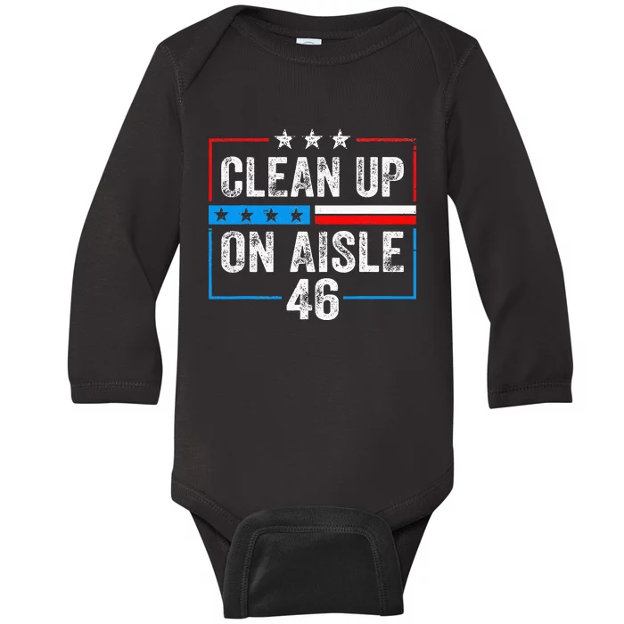 Clean Up On Aisle 46 Impeach Biden Political US America Flag Baby Long Sleeve Bodysuit